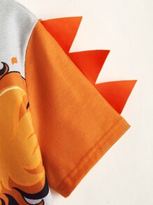 SHEIN Leap Crew Tween Boy Triangle Trim Fire And Dinosaur Print Top - Multicolor - View 4