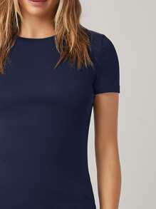 SHEIN BASICS Round Neck Solid Bodycon Dress,Tea Party Dress,Summer Dresses For Women - Navy Blue - View 4