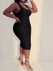 Slaydiva Plus Ribbed Knit Bodycon Dress - Black - View 3