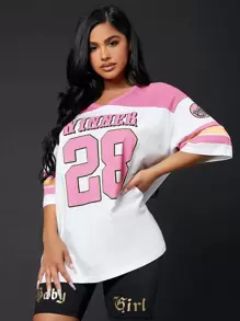 SHEIN SXY Áo thun nữ Lá thư Thể thao - Hồng - Xem 3