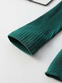 SHEIN Young Girl Ribbed Knit Peplum Top & Leggings - Dark Green - View 5