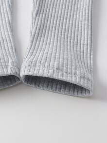 小女童條紋針織花邊下擺上衣和緊身打底褲 - 淺灰色 - 查看 4