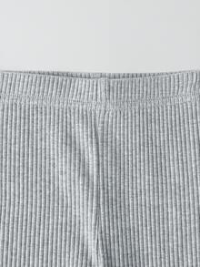 小女童條紋針織花邊下擺上衣和緊身打底褲 - 淺灰色 - 查看 5