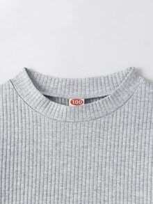 小女童條紋針織花邊下擺上衣和緊身打底褲 - 淺灰色 - 查看 6