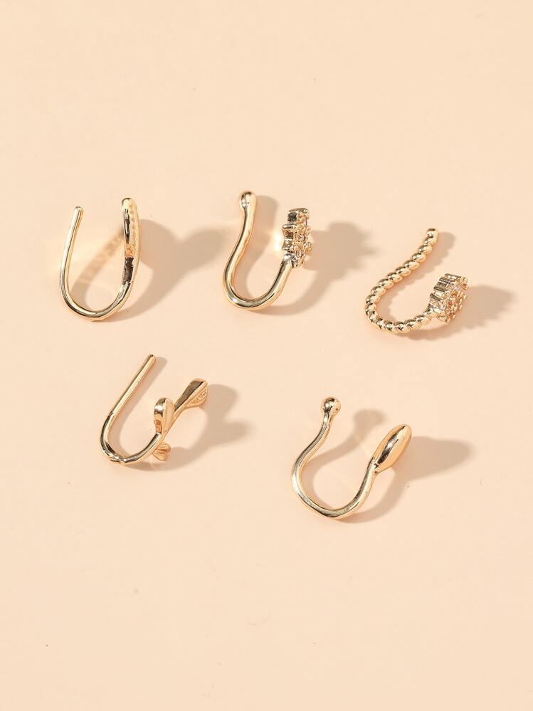 5 件铜镶嵌方晶锆石花朵、心形、叶子设计鼻夹情人节 - 金黃色 - 查看 2