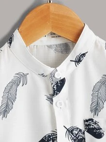 SHEIN Toddler Boys Feather Print Button Front Shirt - White - View 3