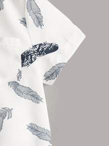 SHEIN Toddler Boys Feather Print Button Front Shirt - White - View 4