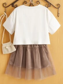 Bộ hai mảnh Gái Nơ Bướm Tương phản Mesh Xù Khối Màu Dễ thương - Nhiều màu - Xem 2