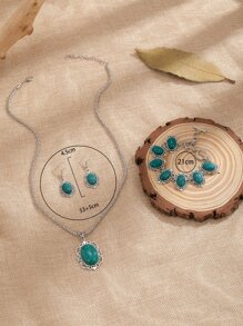 4 piezas Set joya con diseño de piedra de oval - Verde - Ver 3