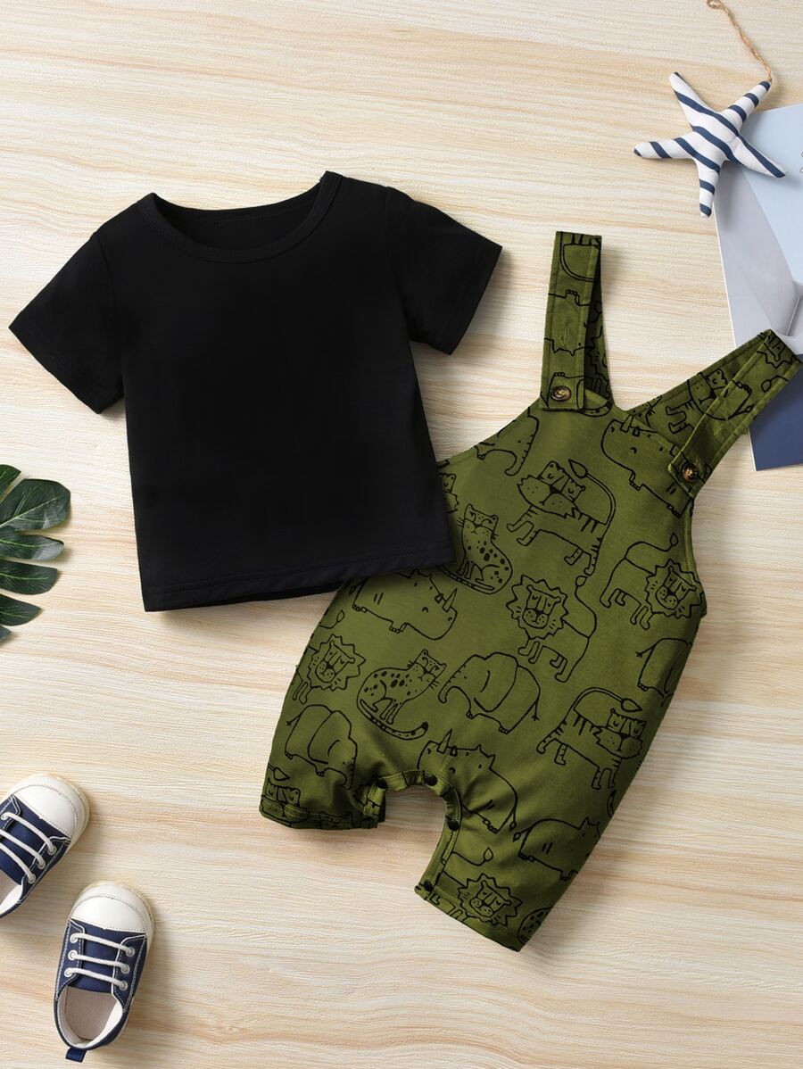 Đứa bé trai Áo phông trơn & Đồ họa Hoạt hình Romper tổng thể - Nhiều màu - Xem 1