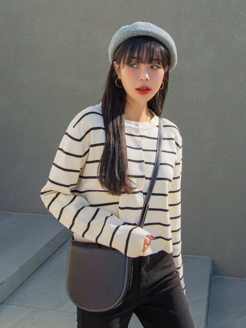 Stripe Pattern Button Front Cardigan