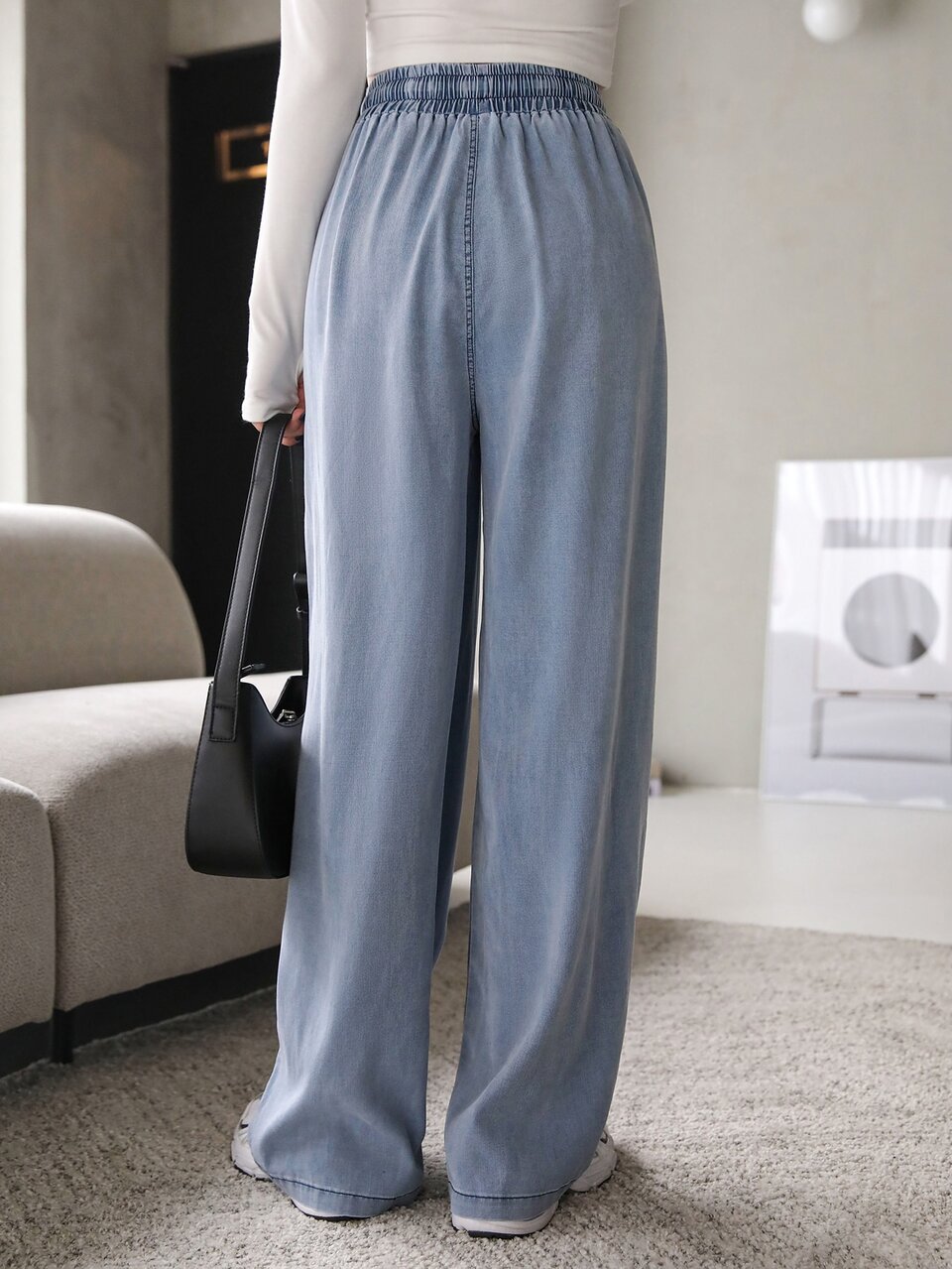 High Waist Drawstring Wide Leg Jeans