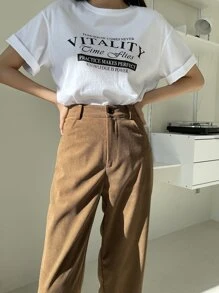 DAZY High Waist Corduroy Straight Leg Pants,Women Dress Pants