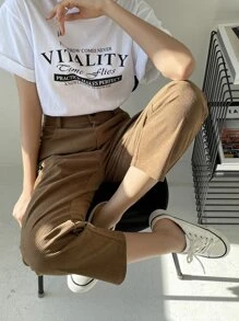 DAZY High Waist Corduroy Straight Leg Pants,Women Dress Pants