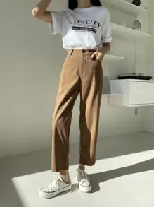 DAZY High Waist Corduroy Straight Leg Pants,Women Dress Pants