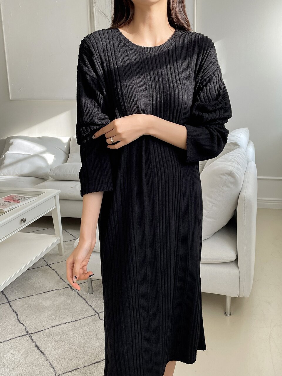 Solid Drop Shoulder Tee Dress