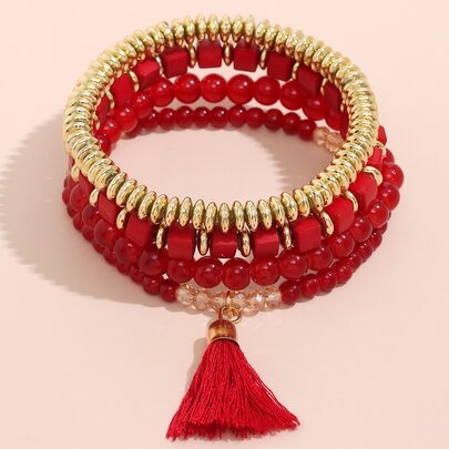 4pcs Tassel Charm Beaded Bracelet