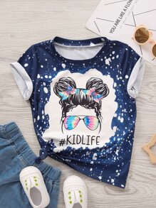 SHEIN Toddler Girls 1pc Letter & Figure Graphic Tee - Navy Blue - View 1