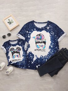 SHEIN Toddler Girls 1pc Letter & Figure Graphic Tee - Navy Blue - View 3