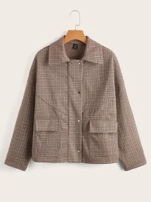SHEIN LUNE Flap Pocket Plaid Print Overcoat - Multicolor - View 1