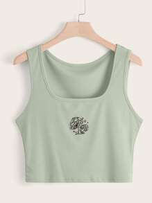 Flirla Plus Mushroom Embroidery Ribbed Tank Top