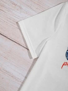 SHEIN Unity Áo thun Plus size Tim Lá cờ Giải trí - trắng - Xem 3