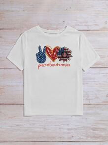 SHEIN Unity Áo thun Plus size Tim Lá cờ Giải trí - trắng - Xem 5