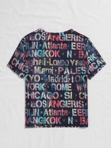 SHEIN LUNE Plus Allover Letter Graphic Tee - Multicolor - View 2