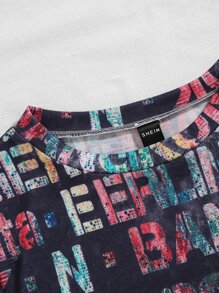 SHEIN LUNE Plus Allover Letter Graphic Tee - Multicolor - View 3
