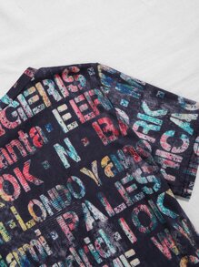 SHEIN LUNE Plus Allover Letter Graphic Tee - Multicolor - View 5