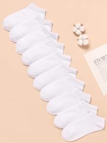 10pairs Solid Ankle Socks - White - View 1