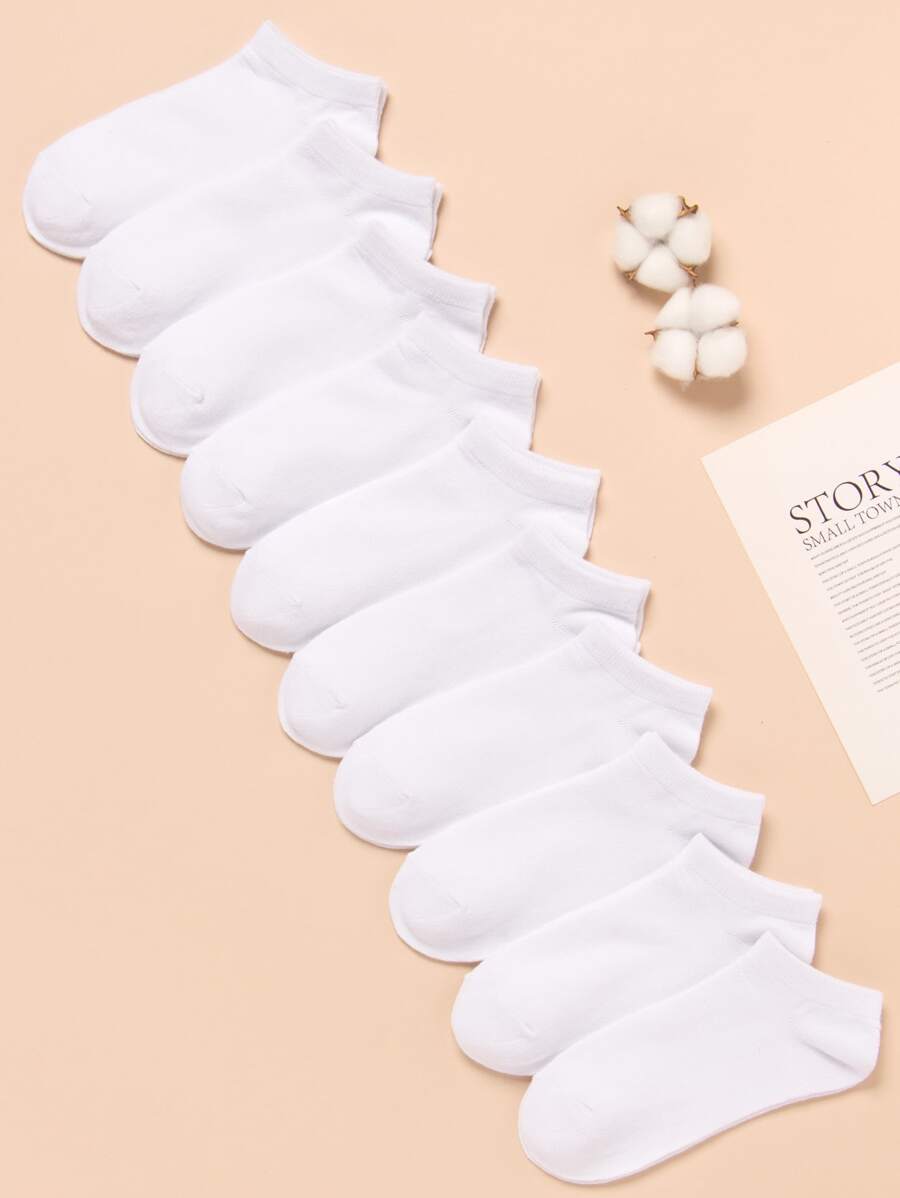 10pairs Solid Ankle Socks - White - View 1