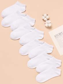 10pairs Solid Ankle Socks - White - View 4