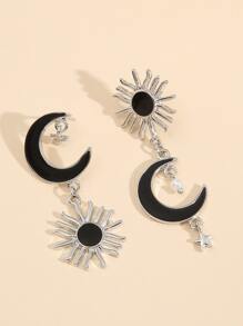 Bông tai thả trang trí mặt trời và mặt trăng - Bạc - Xem 2