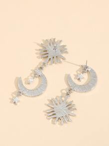 Bông tai thả trang trí mặt trời và mặt trăng - Bạc - Xem 3