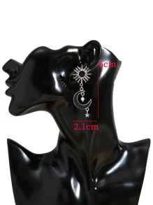 Bông tai thả trang trí mặt trời và mặt trăng - Bạc - Xem 4