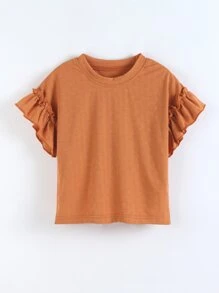 Toddler Girls Flounce Sleeve Tee - Burnt Orange - View 1