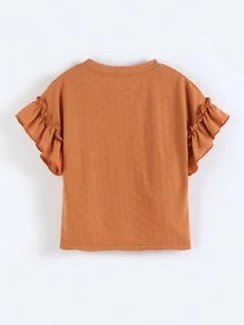 Toddler Girls Flounce Sleeve Tee - Burnt Orange - View 2