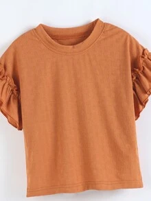 Toddler Girls Flounce Sleeve Tee - Burnt Orange - View 5