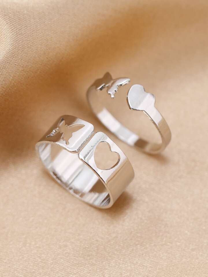 Our 2pcs Butterfly Heart Decor Cuff Ring is such a vibe ROMWE