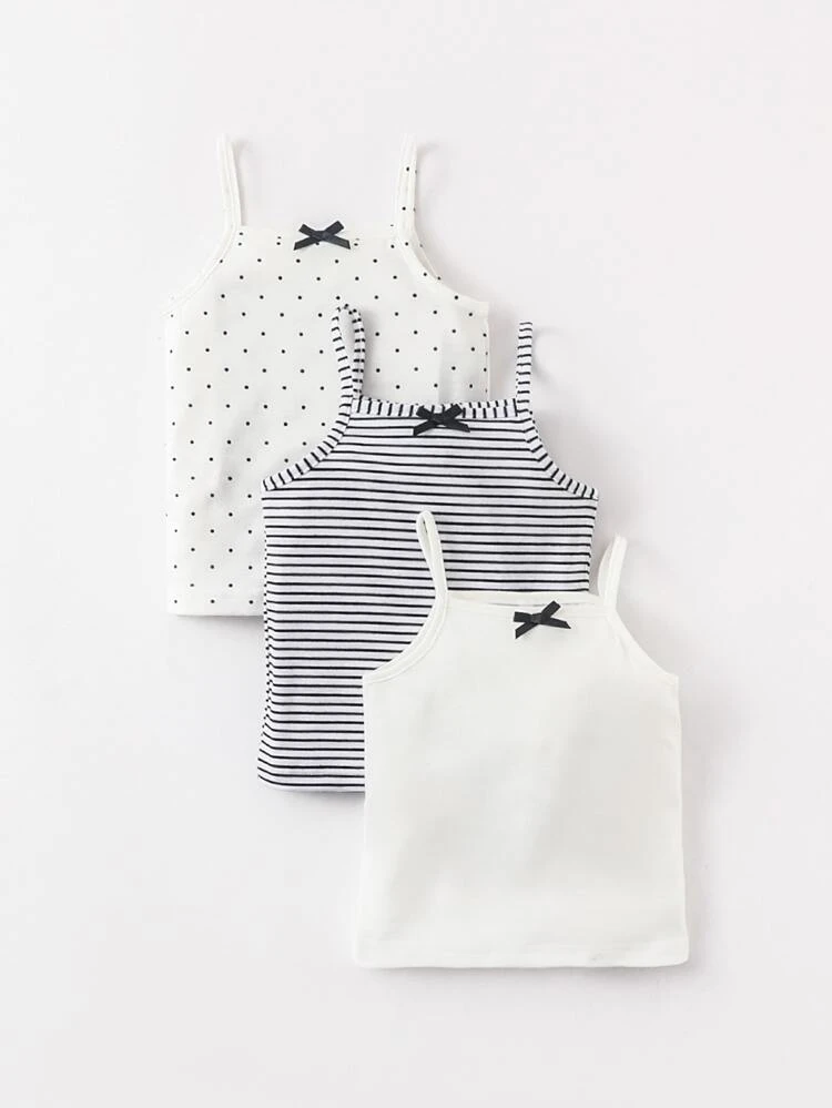 Baby 3pcs Polka Dot & Striped Bow Detail Cami Top
