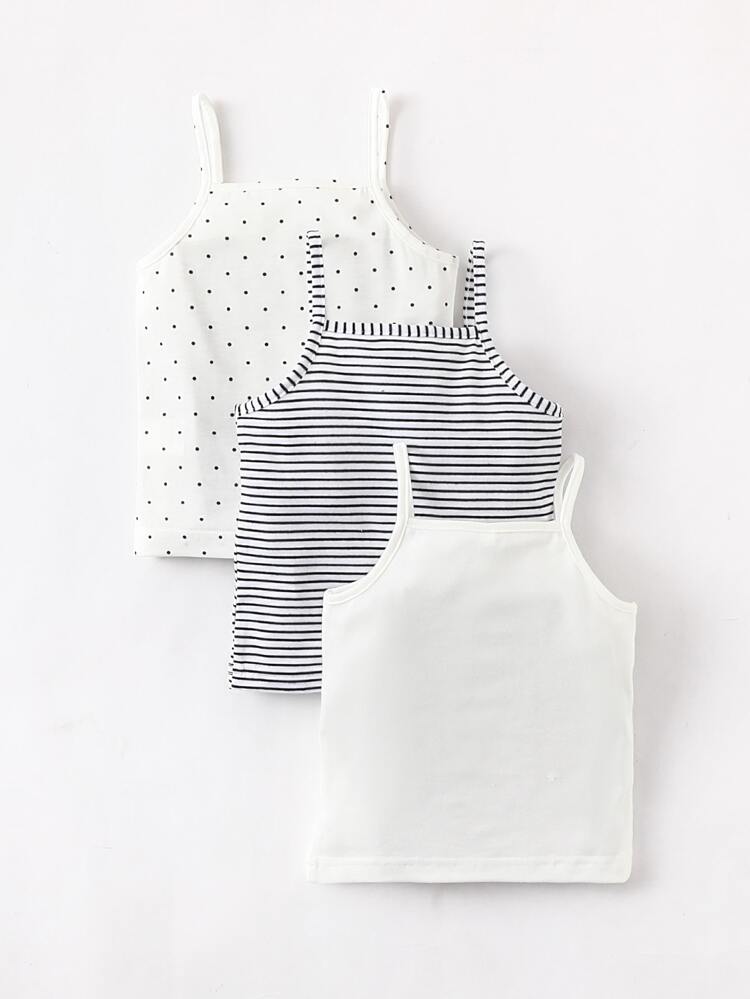 Baby 3pcs Polka Dot & Striped Bow Detail Cami Top