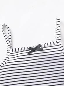 嬰兒3入組波卡圓點和條紋圖案蝴蝶結細節吊帶上衣