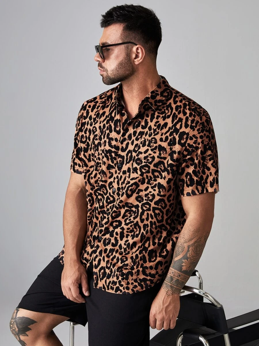 Manfinity Men Plus Leopard Print Button Front Shirt - Multicolor - View 1