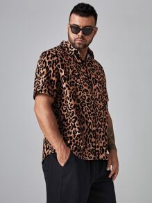 Manfinity Men Plus Leopard Print Button Front Shirt - Multicolor - View 5