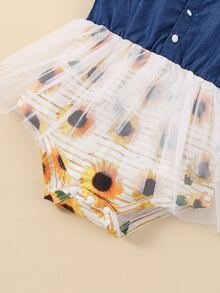 嬰兒印花網紗拼接拼接連體衣連衣裙附髮帶 - 彩色 - 查看 4