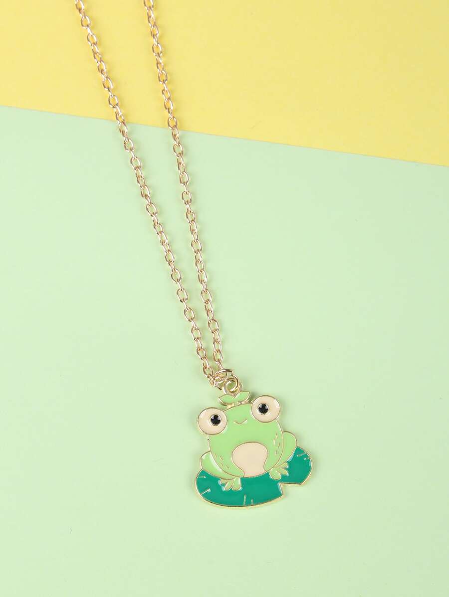 Girls Cartoon Frog Pendant Necklace