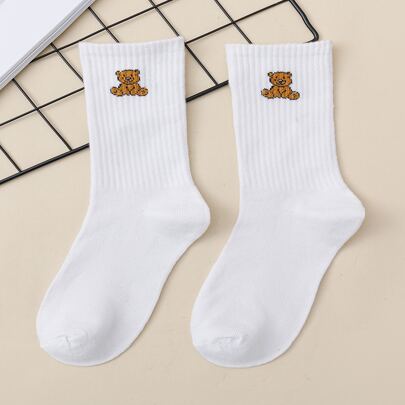 Cartoon Bear Pattern Crew Socks