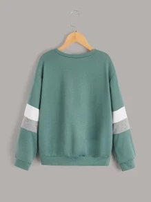 SHEIN 青少年男孩色塊拼接滴肩運動休閒長袖上衣，適用於春秋日常穿著 - 青碧色 - 查看 2