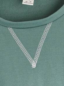 SHEIN 青少年男孩色塊拼接滴肩運動休閒長袖上衣，適用於春秋日常穿著 - 青碧色 - 查看 3